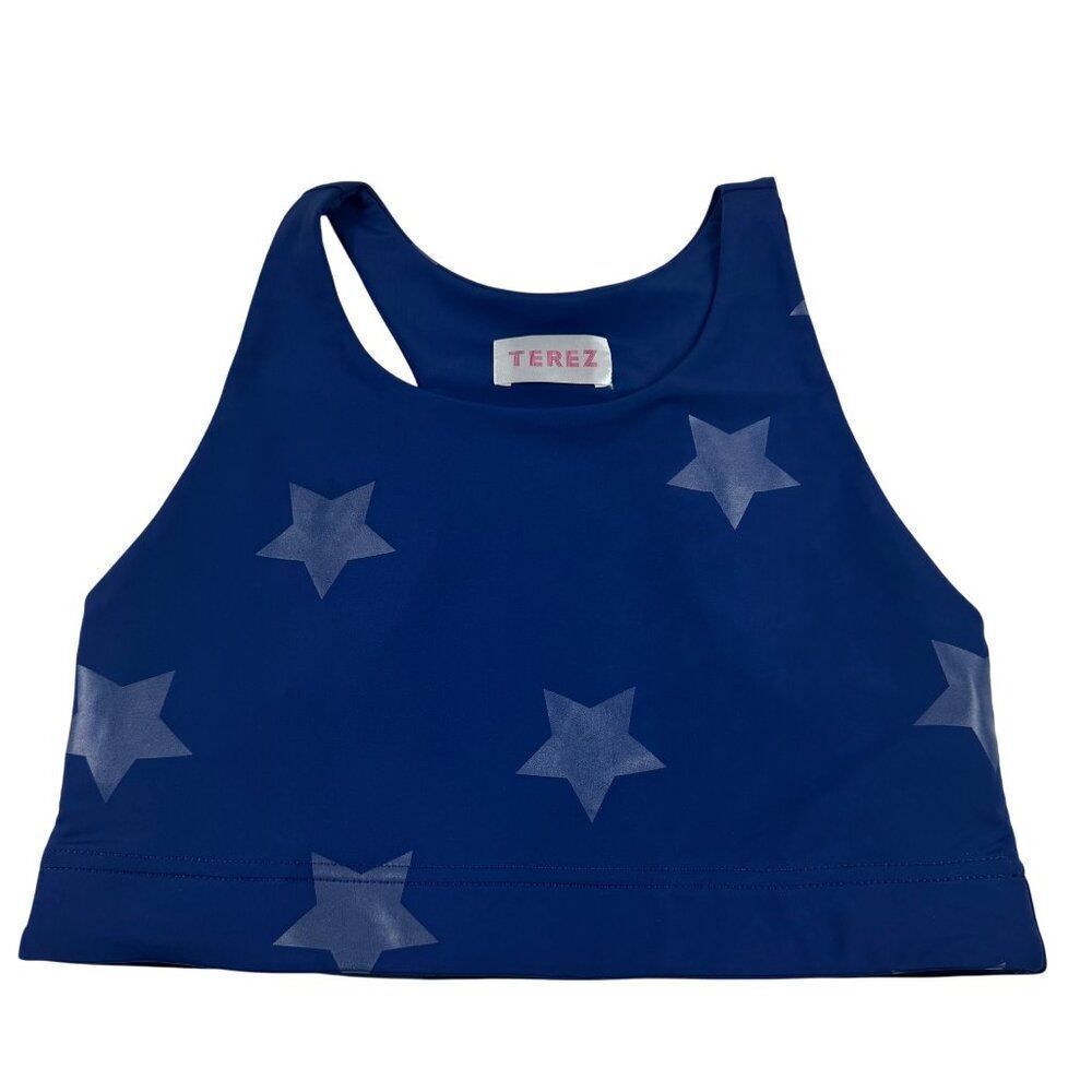 Terez Uplift Sports Bra Navy Star Foil Medium Racerback Unlined Athletic NWOT